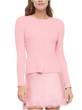 Express Women's Ribbed Button-Up Sweater Size Large Pink